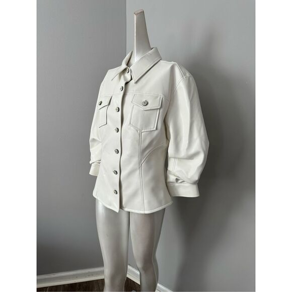 Cinq A Sept Button Front Tailored Fit Vegan Leather Canyon Jacket Ivory Sz 4 $49 - Picture 8 of 15